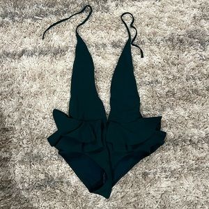 NWT Zara Halter Plunging Neckline One Piece Swimsuit